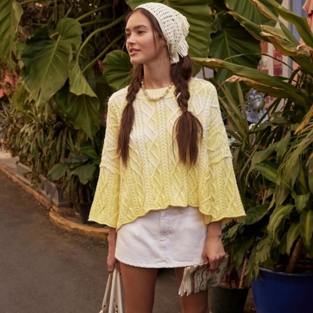 Free People Yellow and Cream Sweater Poncho